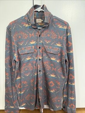 Faherty Aztec-Pattern Button-Down in Slate Blue with Coral & Cream Accents